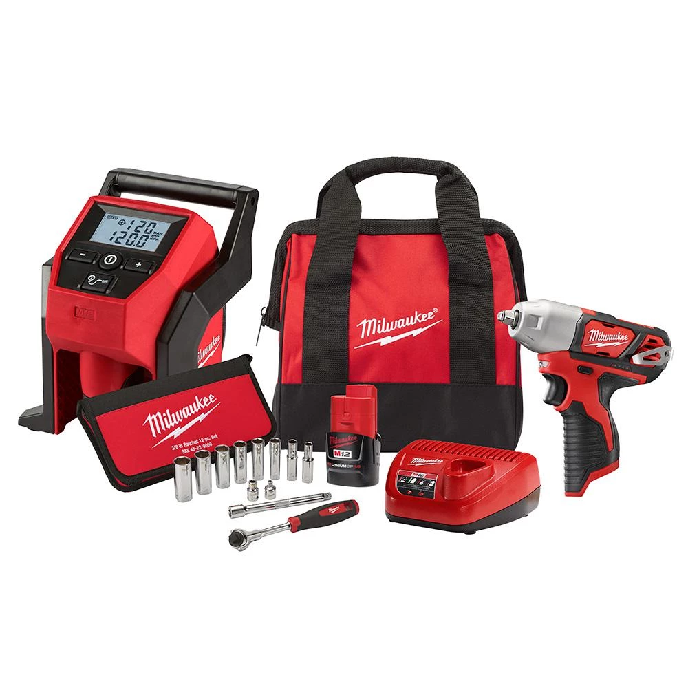 Milwaukee M12 Cordless Impact Wrench and Tire Inflator Kit 3 Milwaukee M12 Cordless Impact Wrench and Tire Inflator Kit