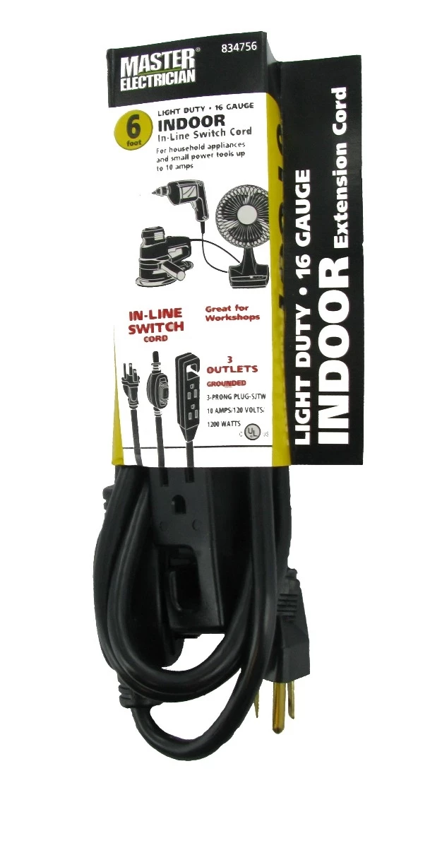 Master Electrician 6 Foot 16/3 Black Extension Cord 3 Master Electrician 6 Foot 16/3 Black Extension Cord