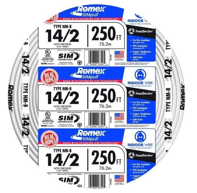 Southwire Romex SIMpull Cable w/Ground, White, 14/2 Awg, - 250 ft 3 Southwire Romex SIMpull Cable w/Ground, White, 14/2 Awg, - 250 ft