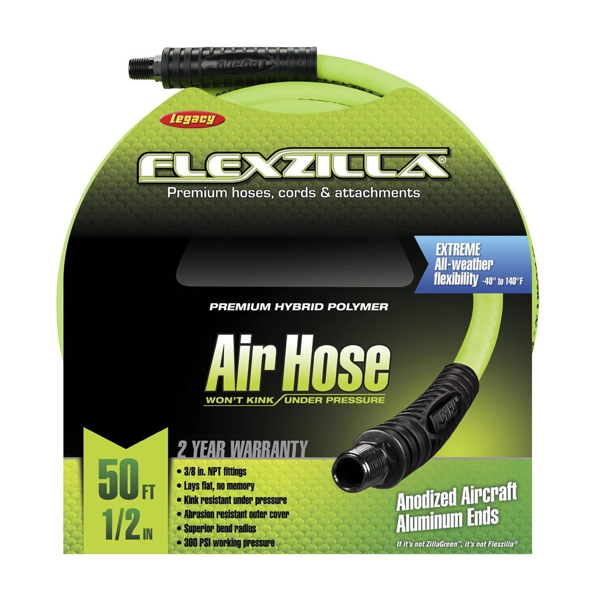 FLEXILLA Air Hose 1/2"x 50' w/3/8"end 3 FLEXILLA Air Hose 1/2"x 50' w/3/8"end