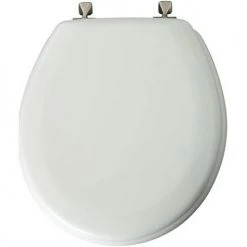 Mayfair Round White Toilet Seat/Brushed Nickel Hinges