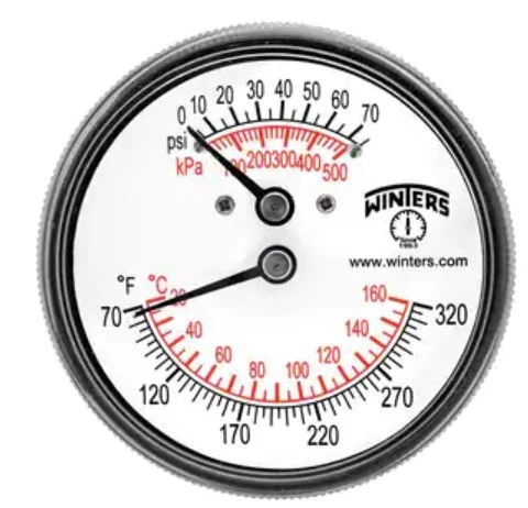 Ferguson 2.5" Tridicator Temperature & Pressure Gauge (0-75 psi 30-240 Degree F 1/4 in.) 3 Ferguson 2.5" Tridicator Temperature & Pressure Gauge (0-75 psi 30-240 Degree F 1/4 in.)