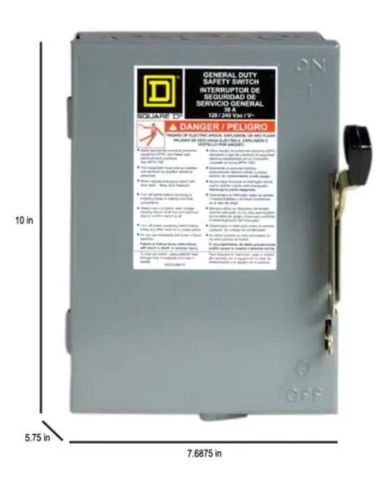 Square D 30 Amp 120-Volt 2-Pole Fused Indoor General Duty Safety Switch 4 Square D 30 Amp 120-Volt 2-Pole Fused Indoor General Duty Safety Switch - Image 2