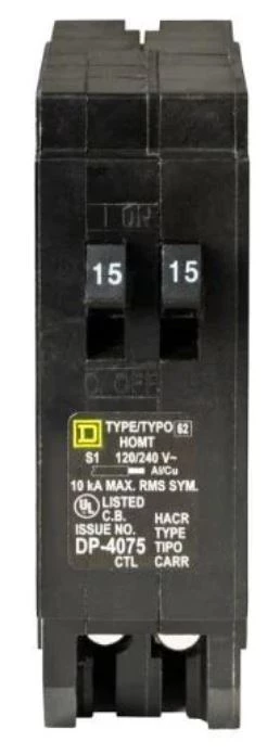 Square D Homeline 2-15 Amp Single-Pole Tandem Circuit Breaker 3 Square D Homeline 2-15 Amp Single-Pole Tandem Circuit Breaker