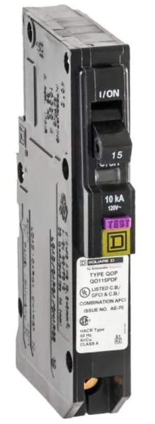 Square D QO 15 Amp Single-Pole Plug-On Neutral Dual Function (CAFCI and GFCI) Circuit Breaker 3 Square D QO 15 Amp Single-Pole Plug-On Neutral Dual Function (CAFCI and GFCI) Circuit Breaker