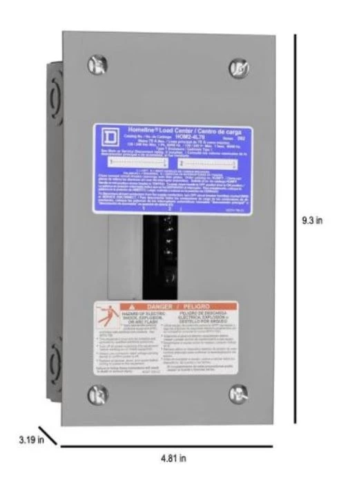 Square D Homeline 70 Amp 2-Space 4-Circuit Indoor Flush Mount Main Lug Load Center w/Cover 4 Square D Homeline 70 Amp 2-Space 4-Circuit Indoor Flush Mount Main Lug Load Center w/Cover - Image 2