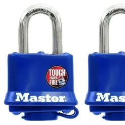 Master Lock 1-9/16 in Wide Covered Laminated Steel Pin Tumbler Padlock, Blue - 3 Pack