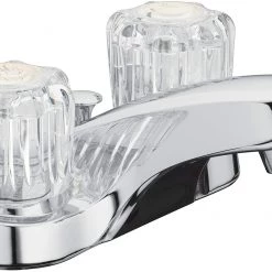 Homewerks Aqua Vista Two Handle Bathroom Sink Faucet, Polished Chrome with Acrylic Round Knobs