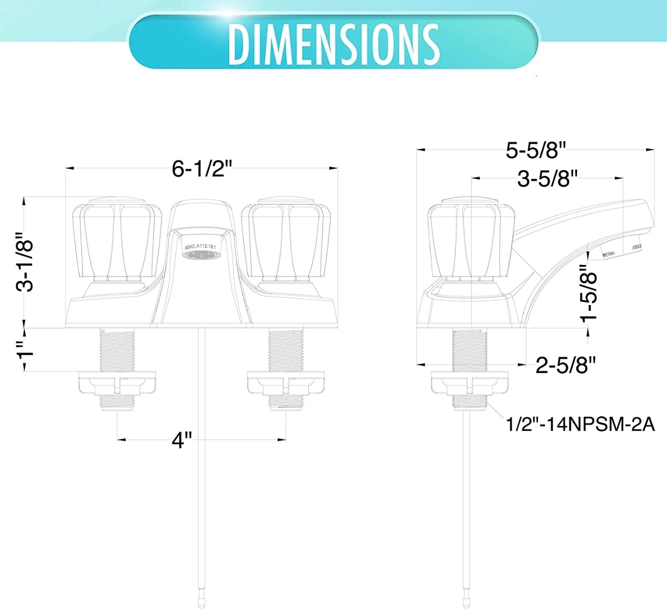 Homewerks Aqua Vista Two Handle Bathroom Sink Faucet, Polished Chrome with Acrylic Round Knobs 4 Homewerks Aqua Vista Two Handle Bathroom Sink Faucet, Polished Chrome with Acrylic Round Knobs - Image 2