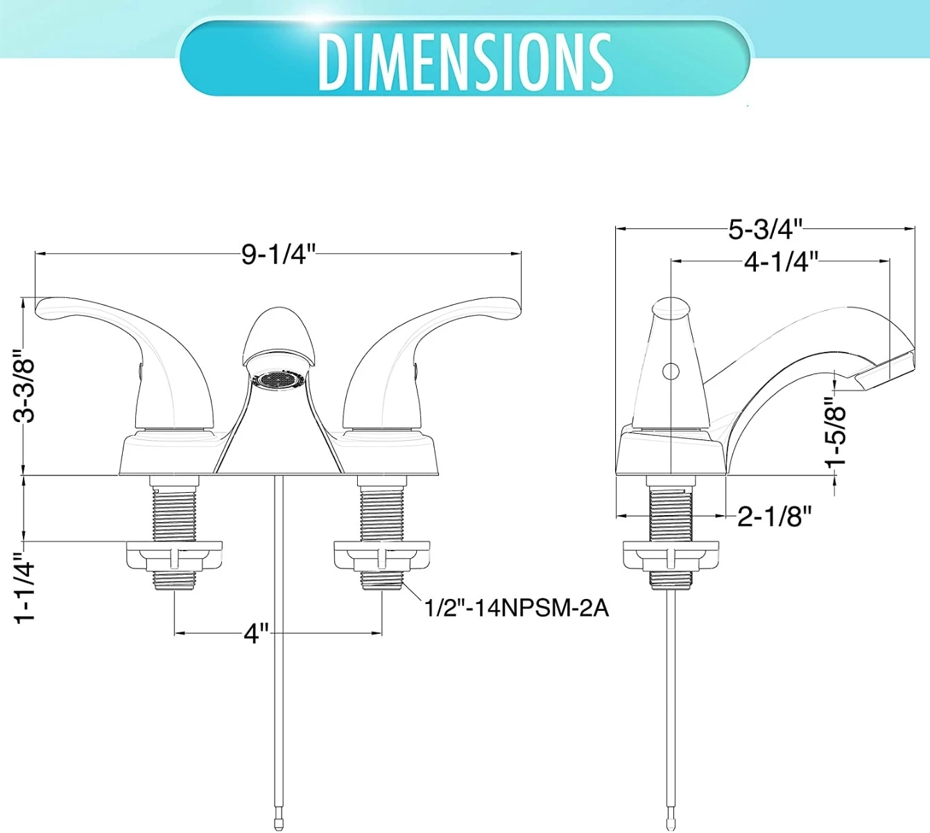 Homewerks Aqua Vista Two Handle Bathroom Sink Faucet, Polished Chrome 4 Homewerks Aqua Vista Two Handle Bathroom Sink Faucet, Polished Chrome - Image 2