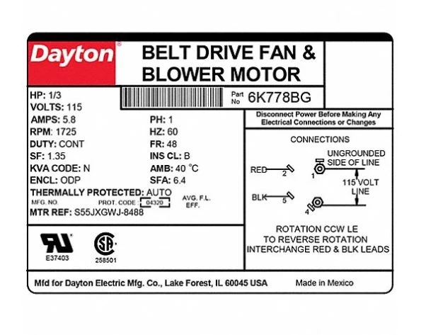 Dayton 6K778 Belt Drive Motor, 1/3 HP, Split-Phase 4 Dayton 6K778 Belt Drive Motor, 1/3 HP, Split-Phase - Image 2