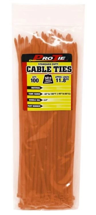 ProTie 11.8" Orange Standard Duty Cable Tie, 100 Pack 3 ProTie 11.8" Orange Standard Duty Cable Tie, 100 Pack