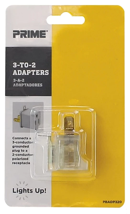 Prime 3-to-2 Grounding Adapter w/Power Indicator Light 3 Prime 3-to-2 Grounding Adapter w/Power Indicator Light