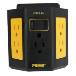Prime 5-Outlet Workshop Tap w/2-Port 3.4A USB Charger