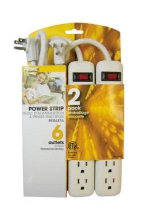 Prime Wire & Cable 6-Outlet Power Strips with 3-Foot Cord, White, 2-Pack 3 Prime Wire & Cable 6-Outlet Power Strips with 3-Foot Cord, White, 2-Pack