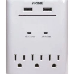 Prime 3-Outlet 950 Joule Surge Tap w/2-Port 3.4A USB Charger