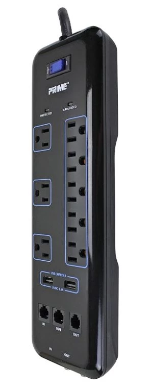 Prime Wire 8-Outlet Premium Electronics Surge Protector with 14/3 SJT 6-Ft. Cord, Black 4 Prime Wire 8-Outlet Premium Electronics Surge Protector with 14/3 SJT 6-Ft. Cord, Black - Image 2