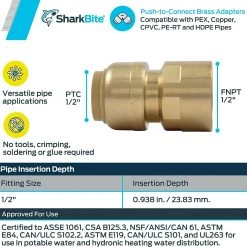 SharkBite Brass 1/2" FNPT Adapter, 4 Pack -Home Improvement Sales Shop 36740335 1