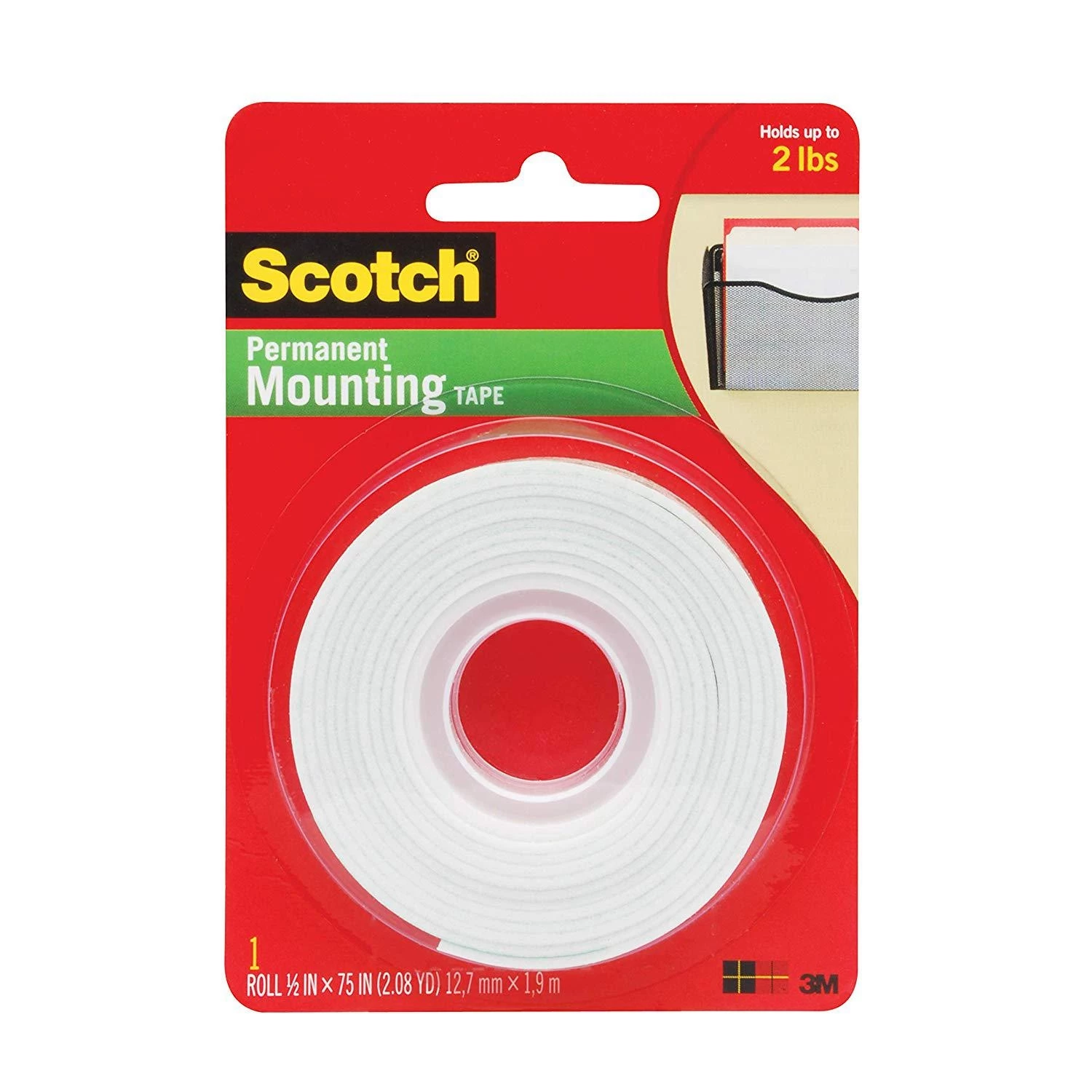 3M Scotch Indoor Mounting Tape, 1/2" x 75" 3 3M Scotch Indoor Mounting Tape, 1/2" x 75"