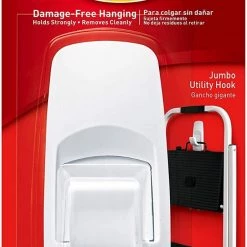 3M Command Jumbo Plastic Hook w/Adhesive Strips - 1 Hook, 4 Strips