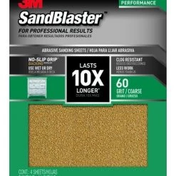 3M SandBlaster Sandpaper with No-Slip Grip, 11" x 9" - 4 Pack