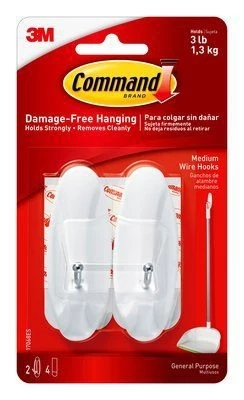 3M Command Adhesive Hook - White w/Metal Hook 3 3M Command Adhesive Hook - White w/Metal Hook