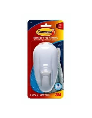 3M Command Large Bathroom Hook with Water-Resistant Strips, White 4 3M Command Large Bathroom Hook with Water-Resistant Strips, White - Image 2