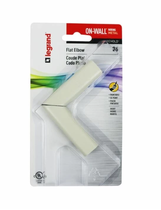 Wiremold B-6 500 Series Metal Surface Raceway 90° Flat Elbow, Ivory 4 Wiremold B-6 500 Series Metal Surface Raceway 90° Flat Elbow, Ivory - Image 2