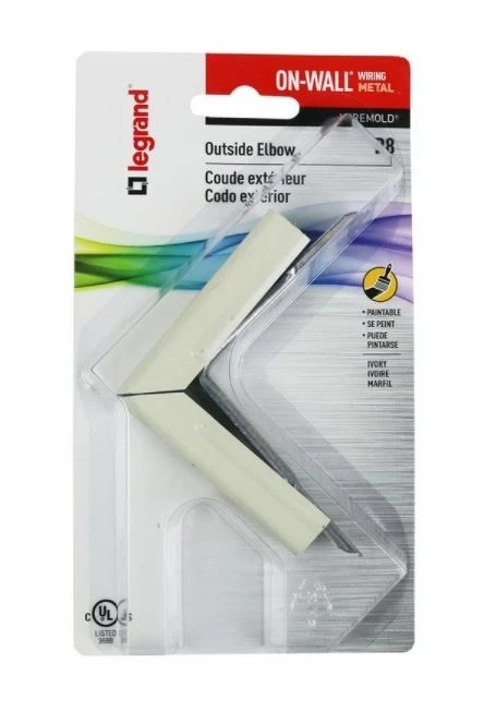 Wiremold B-8 500 Series Metal Surface Raceway 90° Outside Elbow, Ivory 4 Wiremold B-8 500 Series Metal Surface Raceway 90° Outside Elbow, Ivory - Image 2