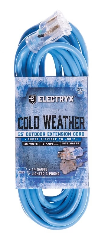 Electryx 25' Cold Weather Outdoor Extension Cord - 14 Gauge, Blue 3 Electryx 25' Cold Weather Outdoor Extension Cord - 14 Gauge, Blue