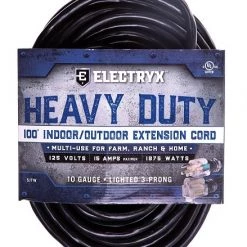 Electryx 100' Heavy Duty Indoor/Outdoor Extension Cord - 10 Gauge, Black