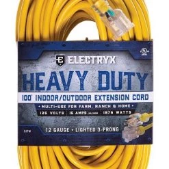 Electryx 100 ft. - 12 Gauge Heavy Duty Indoor/Outdoor Extension Cord, Yellow