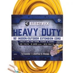 Electryx 50 ft. - 12 Gauge Heavy Duty Indoor/Outdoor Extension Cord, Yellow