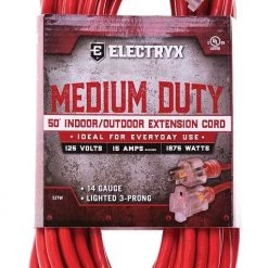 Electryx 50' Medium Duty Indoor/Outdoor Extension Cord - 14 Gauge, Red