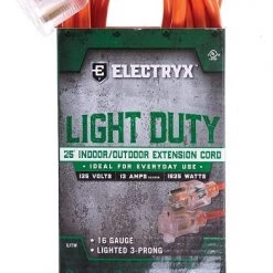 Electryx 25' Light Duty Indoor/Outdoor Extension Cord - 16 Gauge, Orange