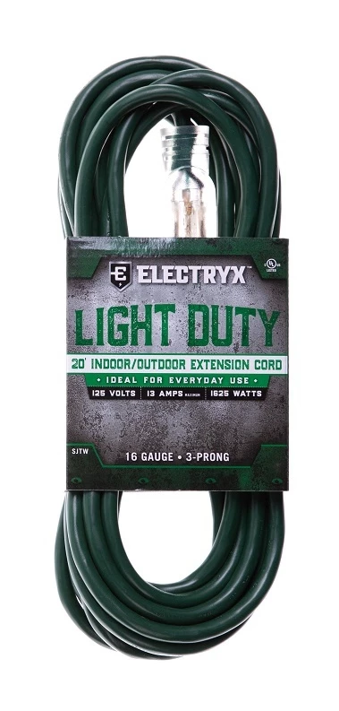 Electryx 20' Light Duty Indoor/Outdoor Extension Cord - 16 Gauge, Green 3 Electryx 20' Light Duty Indoor/Outdoor Extension Cord - 16 Gauge, Green