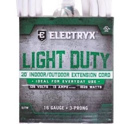 Electryx 20' Light Duty Indoor/Outdoor Extension Cord - 16 Gauge, White