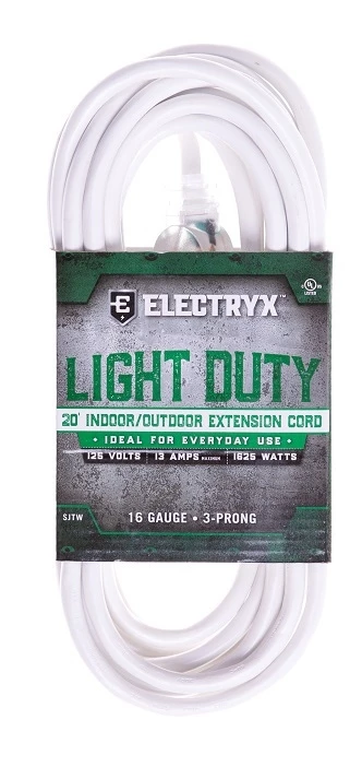 Electryx 20' Light Duty Indoor/Outdoor Extension Cord - 16 Gauge, White 3 Electryx 20' Light Duty Indoor/Outdoor Extension Cord - 16 Gauge, White