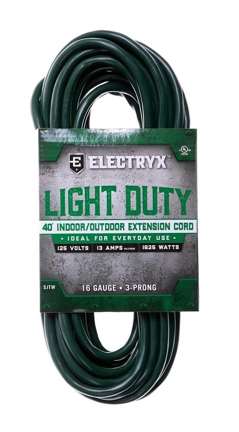 Electryx 40' Light Duty Indoor/Outdoor Extension Cord - 16 Gauge, Green 3 Electryx 40' Light Duty Indoor/Outdoor Extension Cord - 16 Gauge, Green