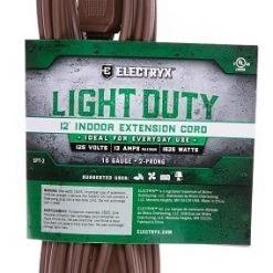Electryx 12' Light Duty Indoor Extension Cord - 16 Gauge, Brown