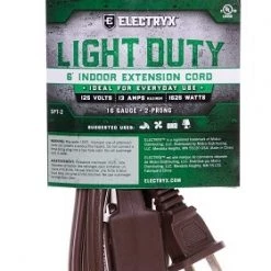 Electryx 6' Light Duty Indoor Extension Cord - 16 Gauge, Brown