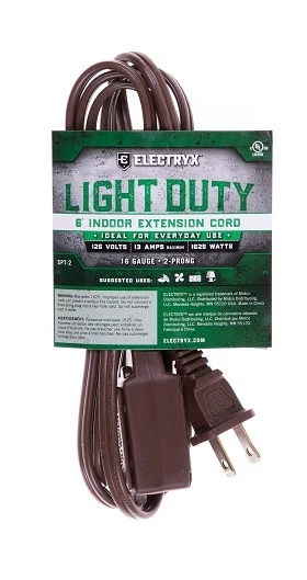 Electryx 6' Light Duty Indoor Extension Cord - 16 Gauge, Brown 3 Electryx 6' Light Duty Indoor Extension Cord - 16 Gauge, Brown