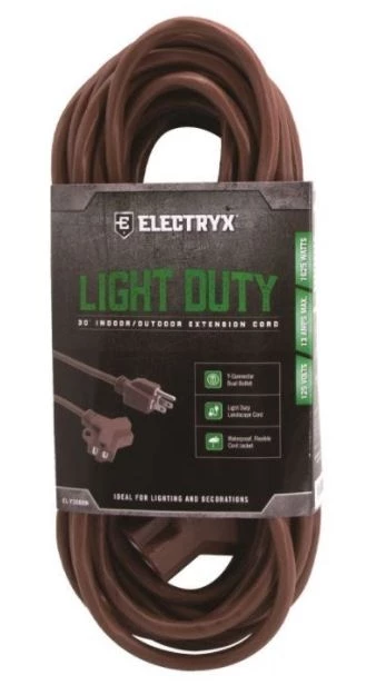 Electryx Extension Cord 30' 16GA Y-END - Brown 3 Electryx Extension Cord 30' 16GA Y-END - Brown