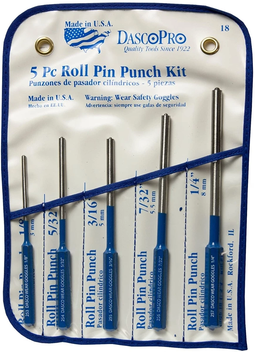 Drisco Pro 18 Roll Pin Punch Kit w/Pouch - 5 Piece 3 Drisco Pro 18 Roll Pin Punch Kit w/Pouch - 5 Piece