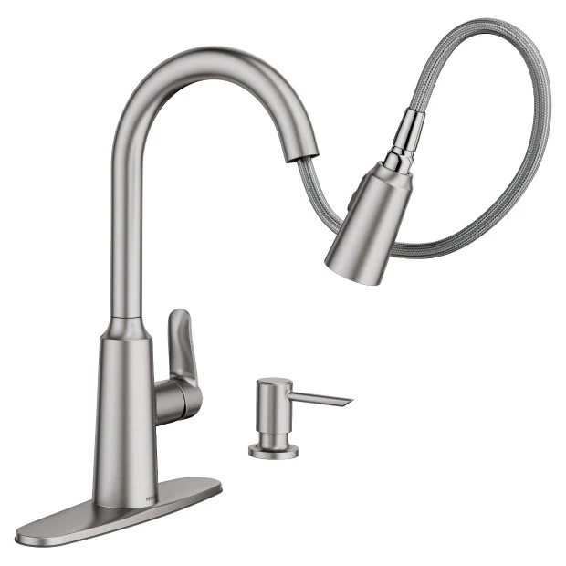 Moen Edwyn Spot Resist Stainless One-Handle High Arc Pulldown Kitchen Faucet 4 Moen Edwyn Spot Resist Stainless One-Handle High Arc Pulldown Kitchen Faucet - Image 2