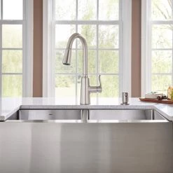 Moen Edwyn Spot Resist Stainless One-Handle High Arc Pulldown Kitchen Faucet -Home Improvement Sales Shop 87028srs 5 1