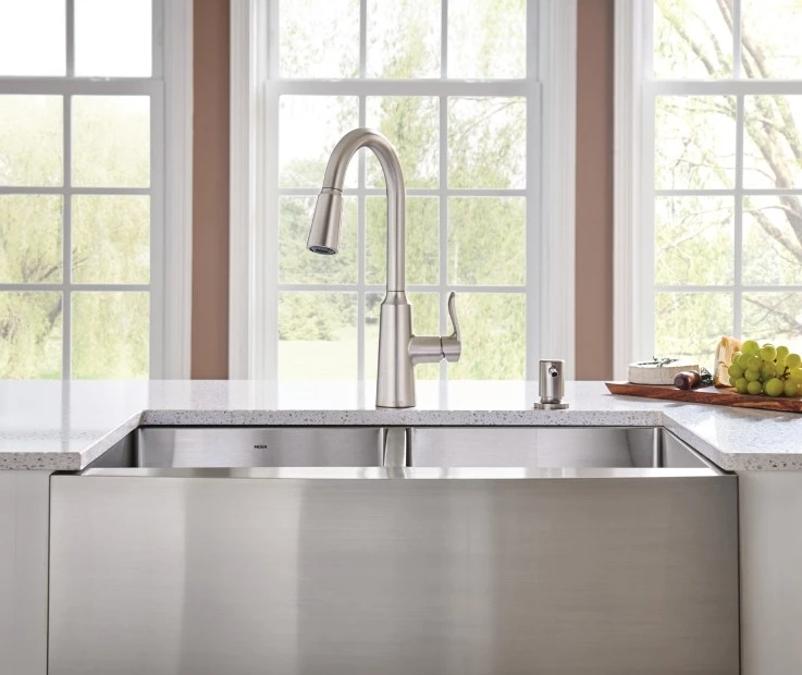 Moen Edwyn Spot Resist Stainless One-Handle High Arc Pulldown Kitchen Faucet 7 Moen Edwyn Spot Resist Stainless One-Handle High Arc Pulldown Kitchen Faucet - Image 5