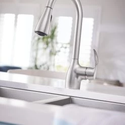 Moen Kleo Spot Resist Stainless One-Handle High Arc Pulldown Kitchen Faucet 15 Moen Kleo Spot Resist Stainless One-Handle High Arc Pulldown Kitchen Faucet -Home Improvement Sales Shop ca87011srs 3 1