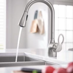 Moen Kleo Spot Resist Stainless One-Handle High Arc Pulldown Kitchen Faucet -Home Improvement Sales Shop ca87011srs 4