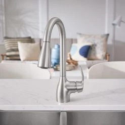Moen Kleo Spot Resist Stainless One-Handle High Arc Pulldown Kitchen Faucet -Home Improvement Sales Shop ca87011srs 9